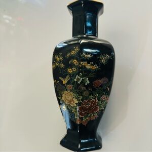 Vintage Asahi Japan Signed Vase Black Floral